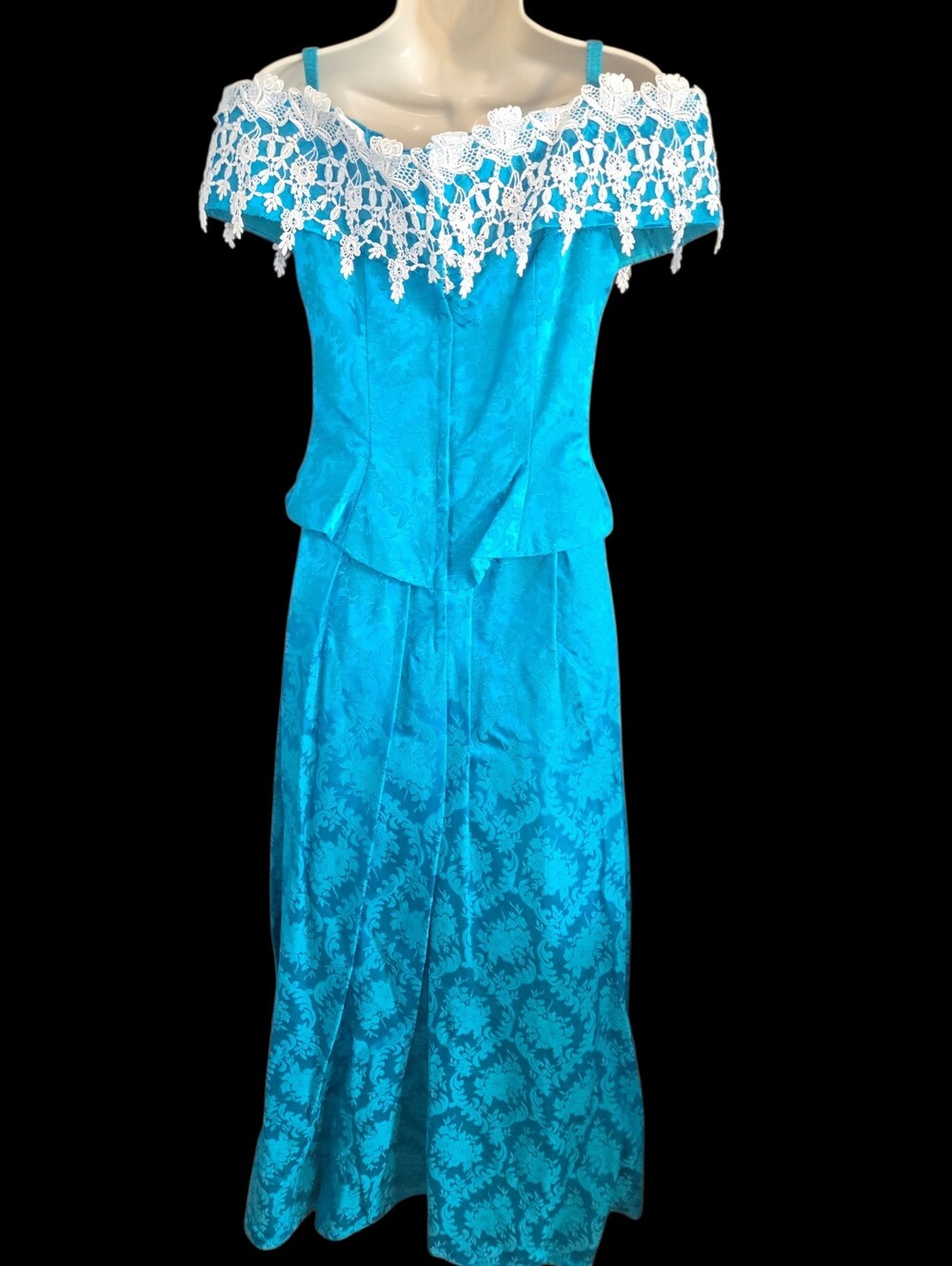 Vintage Formal Renaissance Festivsl Teal Blue Corset Lace Dress, Royal Size 5/6 - Picture 3 of 9